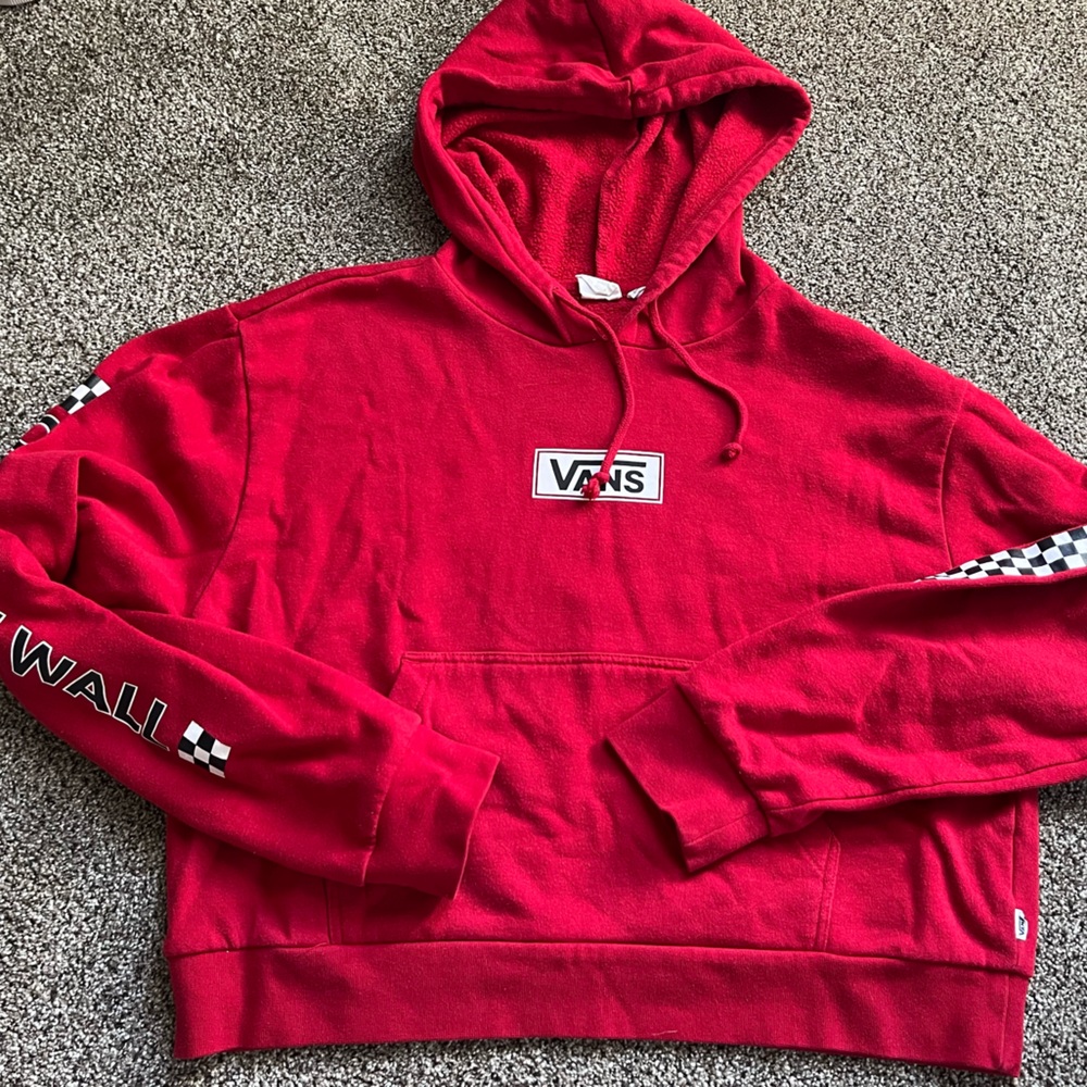Women’s red Vans checkered crop lightweight hoodie size Medium M